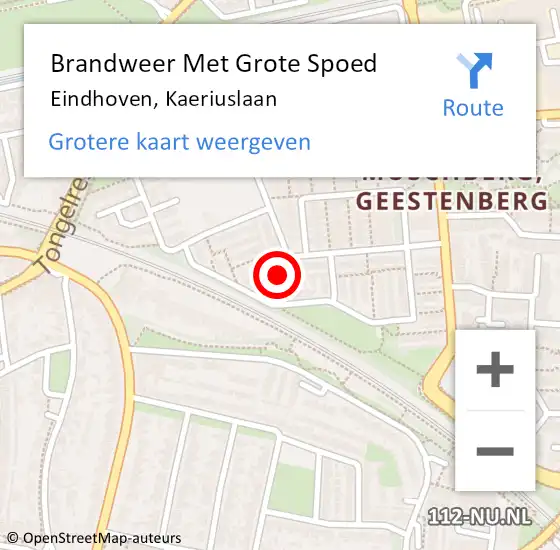 Locatie op kaart van de 112 melding: Brandweer Met Grote Spoed Naar Eindhoven, Kaeriuslaan op 6 september 2022 22:50