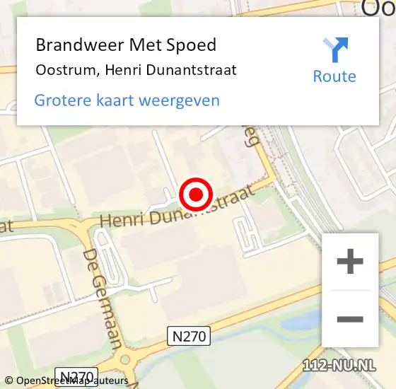 Locatie op kaart van de 112 melding: Brandweer Met Spoed Naar Oostrum, Henri Dunantstraat op 6 september 2022 22:55