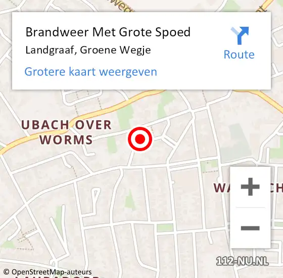 Locatie op kaart van de 112 melding: Brandweer Met Grote Spoed Naar Landgraaf, Groene Wegje op 6 september 2022 23:06