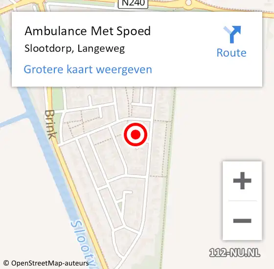 Locatie op kaart van de 112 melding: Ambulance Met Spoed Naar Slootdorp, Langeweg op 6 september 2022 23:10