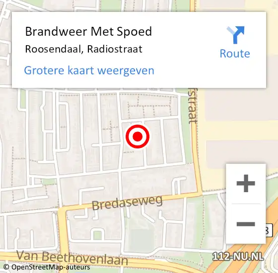 Locatie op kaart van de 112 melding: Brandweer Met Spoed Naar Roosendaal, Radiostraat op 6 september 2022 23:26