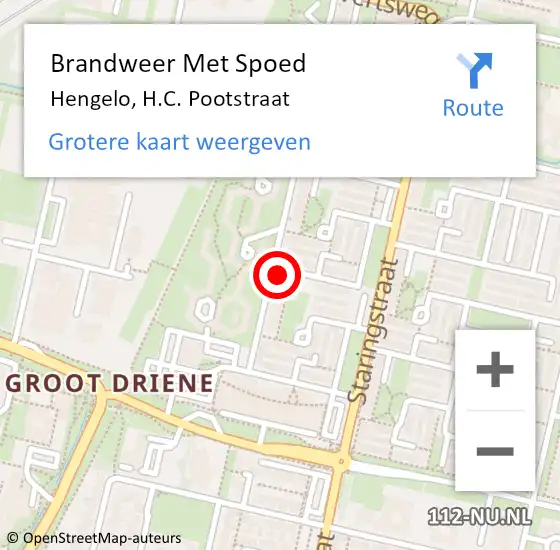 Locatie op kaart van de 112 melding: Brandweer Met Spoed Naar Hengelo, H.C. Pootstraat op 6 september 2022 23:47