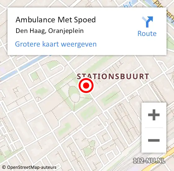 Locatie op kaart van de 112 melding: Ambulance Met Spoed Naar Den Haag, Oranjeplein op 6 september 2022 23:57