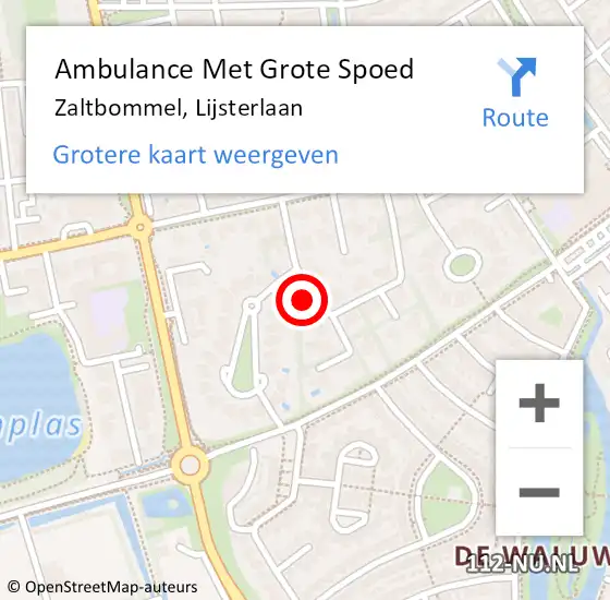 Locatie op kaart van de 112 melding: Ambulance Met Grote Spoed Naar Zaltbommel, Lijsterlaan op 6 september 2022 23:57