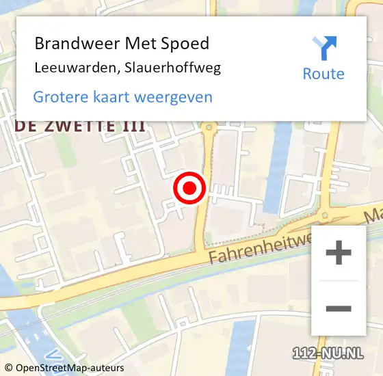 Locatie op kaart van de 112 melding: Brandweer Met Spoed Naar Leeuwarden, Slauerhoffweg op 7 september 2022 00:06