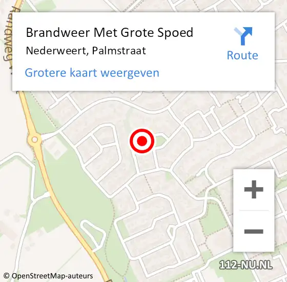 Locatie op kaart van de 112 melding: Brandweer Met Grote Spoed Naar Nederweert, Palmstraat op 7 september 2022 00:43