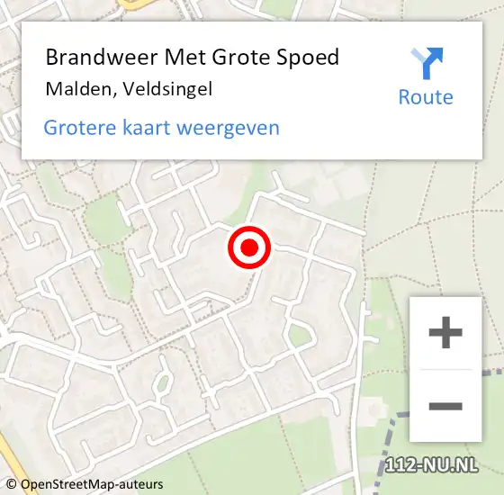 Locatie op kaart van de 112 melding: Brandweer Met Grote Spoed Naar Malden, Veldsingel op 7 september 2022 01:04