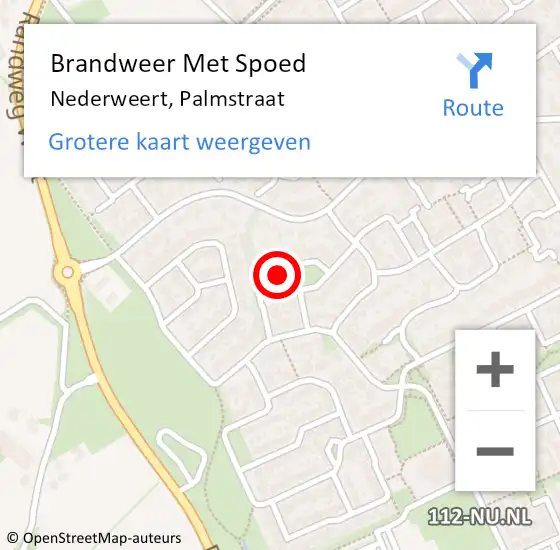 Locatie op kaart van de 112 melding: Brandweer Met Spoed Naar Nederweert, Palmstraat op 7 september 2022 01:35