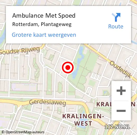 Locatie op kaart van de 112 melding: Ambulance Met Spoed Naar Rotterdam, Plantageweg op 7 september 2022 01:57