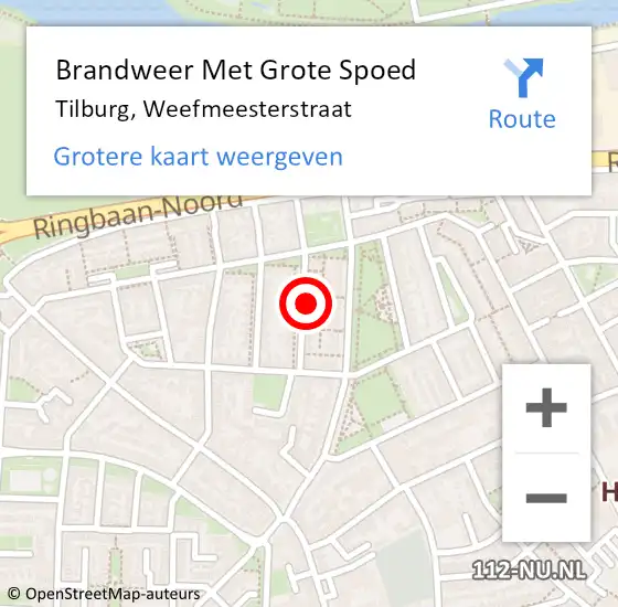 Locatie op kaart van de 112 melding: Brandweer Met Grote Spoed Naar Tilburg, Weefmeesterstraat op 7 september 2022 03:42