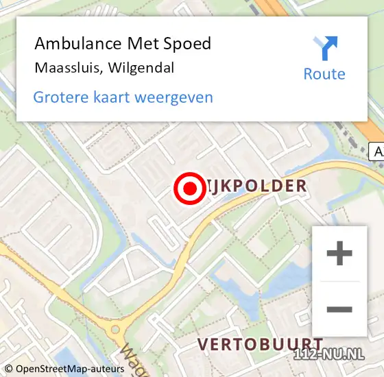 Locatie op kaart van de 112 melding: Ambulance Met Spoed Naar Maassluis, Wilgendal op 7 september 2022 05:29