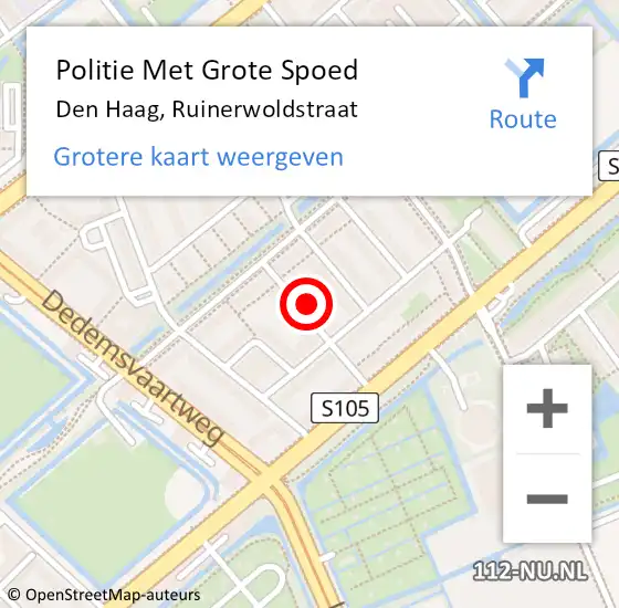 Locatie op kaart van de 112 melding: Politie Met Grote Spoed Naar Den Haag, Ruinerwoldstraat op 7 september 2022 05:56