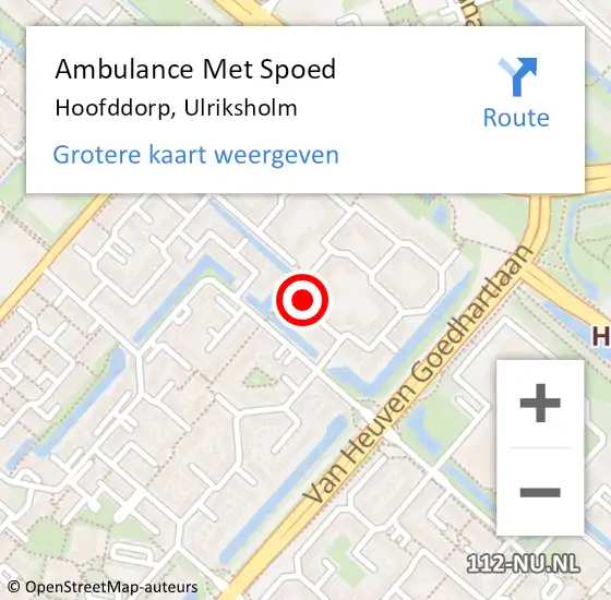 Locatie op kaart van de 112 melding: Ambulance Met Spoed Naar Hoofddorp, Ulriksholm op 7 september 2022 06:43