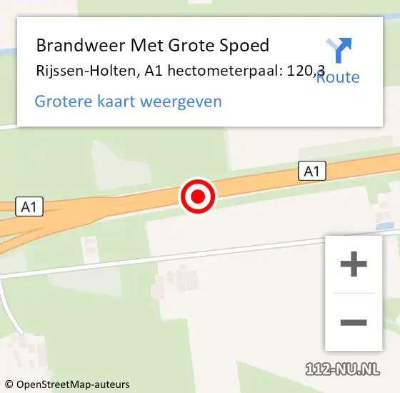 Locatie op kaart van de 112 melding: Brandweer Met Grote Spoed Naar Rijssen-Holten, A1 hectometerpaal: 120,3 op 7 september 2022 07:44