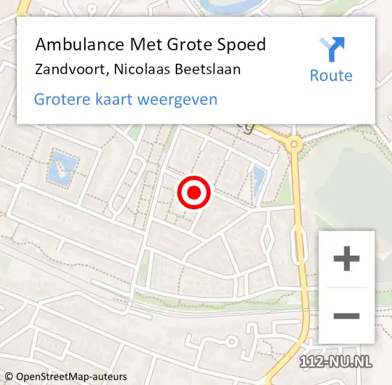 Locatie op kaart van de 112 melding: Ambulance Met Grote Spoed Naar Zandvoort, Nicolaas Beetslaan op 7 september 2022 07:55