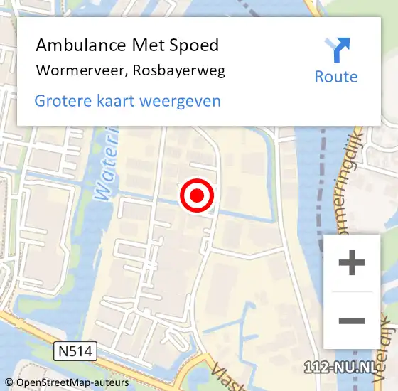 Locatie op kaart van de 112 melding: Ambulance Met Spoed Naar Wormerveer, Rosbayerweg op 7 september 2022 08:22