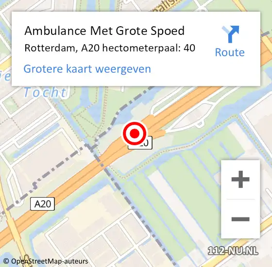 Locatie op kaart van de 112 melding: Ambulance Met Grote Spoed Naar Rotterdam, A20 hectometerpaal: 40 op 7 september 2022 08:23