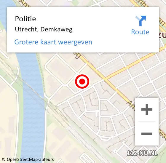 Locatie op kaart van de 112 melding: Politie Utrecht, Demkaweg op 7 september 2022 08:34