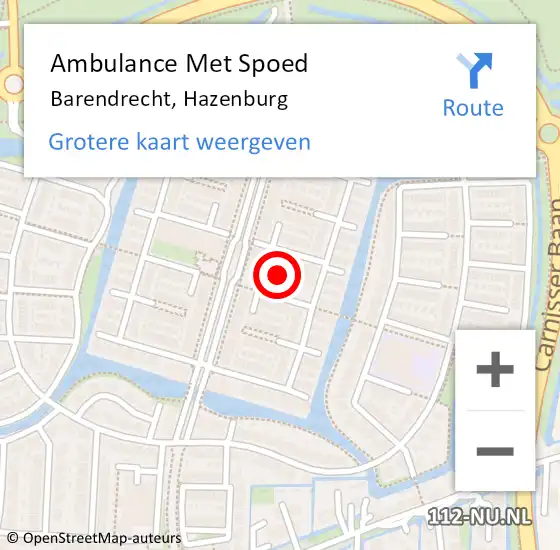 Locatie op kaart van de 112 melding: Ambulance Met Spoed Naar Barendrecht, Hazenburg op 7 september 2022 08:53