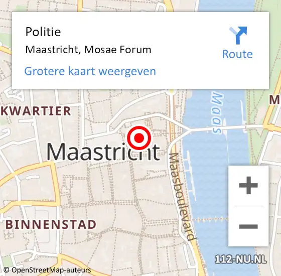 Locatie op kaart van de 112 melding: Politie Maastricht, Mosae Forum op 7 september 2022 09:03