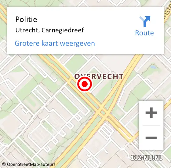 Locatie op kaart van de 112 melding: Politie Utrecht, Carnegiedreef op 7 september 2022 09:08