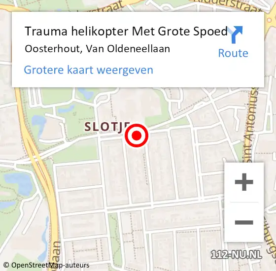 Locatie op kaart van de 112 melding: Trauma helikopter Met Grote Spoed Naar Oosterhout, Van Oldeneellaan op 7 september 2022 09:51