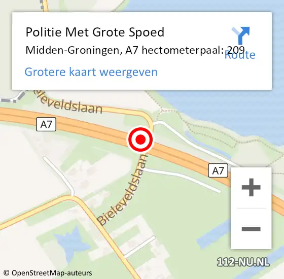 Locatie op kaart van de 112 melding: Politie Met Grote Spoed Naar Midden-Groningen, A7 hectometerpaal: 209 op 7 september 2022 10:15