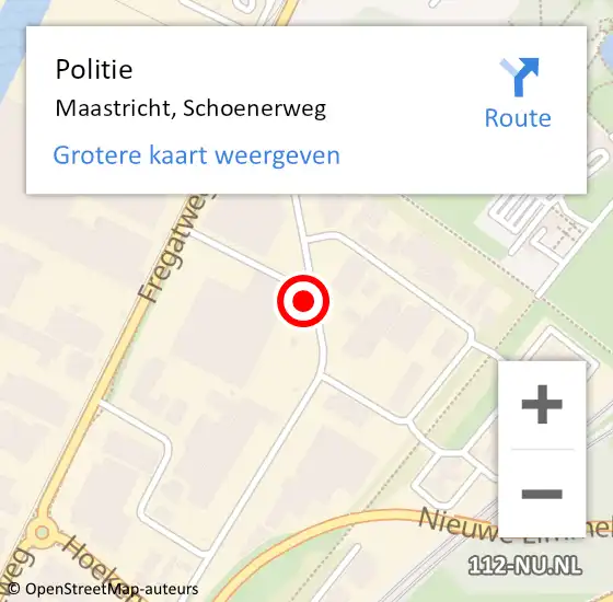 Locatie op kaart van de 112 melding: Politie Maastricht, Schoenerweg op 7 september 2022 10:24