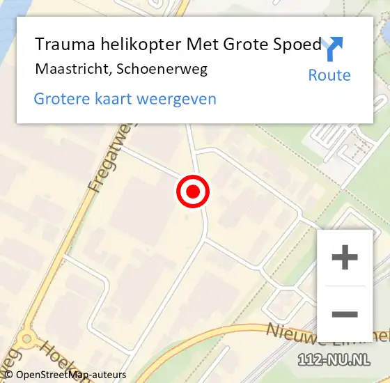Locatie op kaart van de 112 melding: Trauma helikopter Met Grote Spoed Naar Maastricht, Schoenerweg op 7 september 2022 10:27