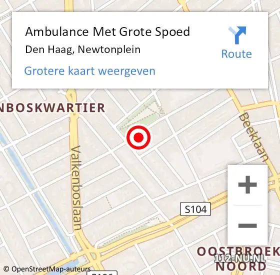 Locatie op kaart van de 112 melding: Ambulance Met Grote Spoed Naar Den Haag, Newtonplein op 7 september 2022 10:27