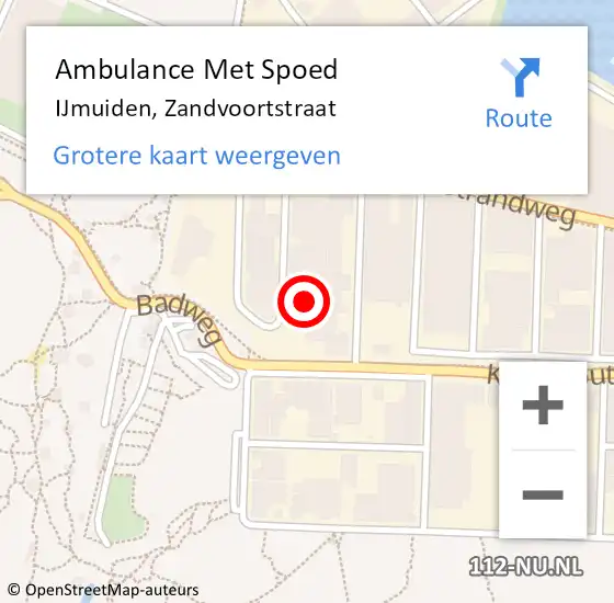 Locatie op kaart van de 112 melding: Ambulance Met Spoed Naar IJmuiden, Zandvoortstraat op 7 september 2022 10:28