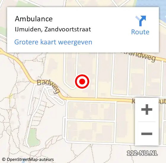 Locatie op kaart van de 112 melding: Ambulance IJmuiden, Zandvoortstraat op 7 september 2022 10:28