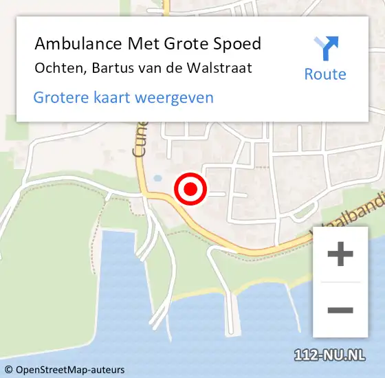 Locatie op kaart van de 112 melding: Ambulance Met Grote Spoed Naar Ochten, Bartus van de Walstraat op 7 september 2022 10:39