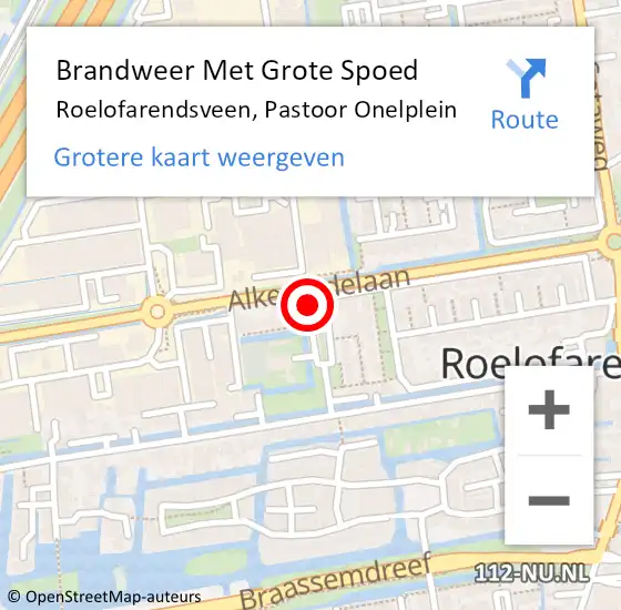 Locatie op kaart van de 112 melding: Brandweer Met Grote Spoed Naar Roelofarendsveen, Pastoor Onelplein op 7 september 2022 10:49