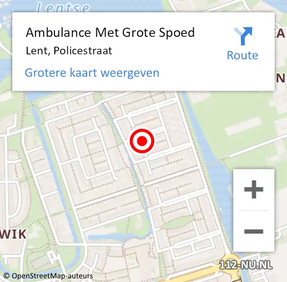 Locatie op kaart van de 112 melding: Ambulance Met Grote Spoed Naar Lent, Policestraat op 7 september 2022 11:02