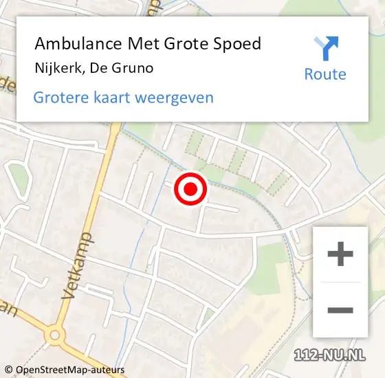 Locatie op kaart van de 112 melding: Ambulance Met Grote Spoed Naar Nijkerk, De Gruno op 7 september 2022 11:23