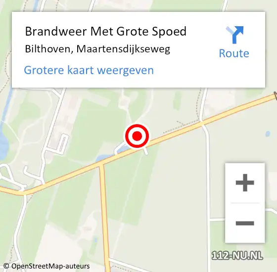 Locatie op kaart van de 112 melding: Brandweer Met Grote Spoed Naar Bilthoven, Maartensdijkseweg op 7 september 2022 11:29