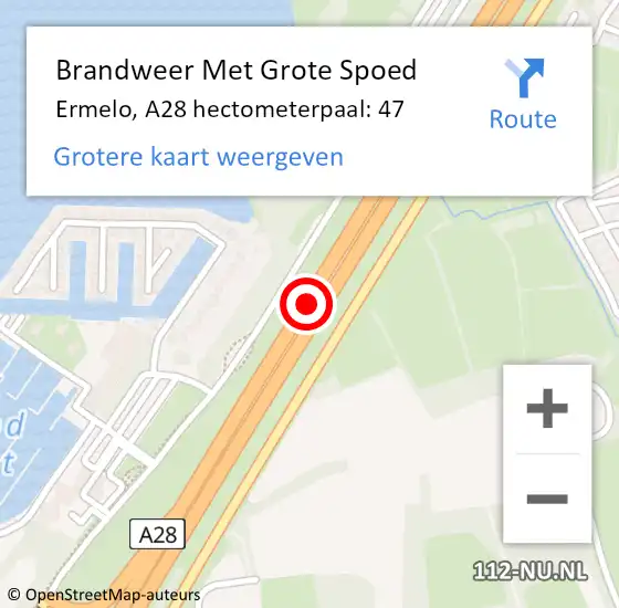 Locatie op kaart van de 112 melding: Brandweer Met Grote Spoed Naar Ermelo, A28 hectometerpaal: 47 op 7 september 2022 11:35