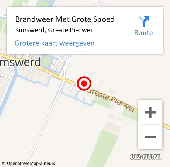 Locatie op kaart van de 112 melding: Brandweer Met Grote Spoed Naar Kimswerd, Greate Pierwei op 7 september 2022 12:07