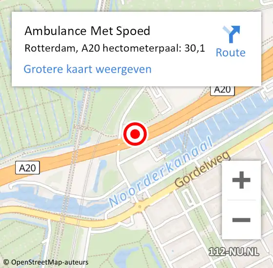 Locatie op kaart van de 112 melding: Ambulance Met Spoed Naar Rotterdam, A20 hectometerpaal: 30,1 op 7 september 2022 12:32