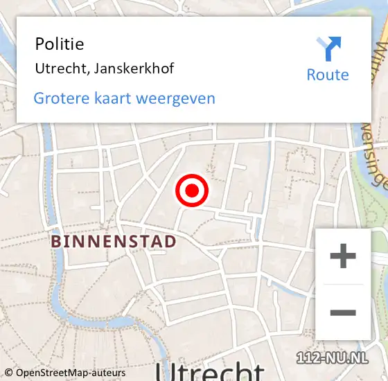 Locatie op kaart van de 112 melding: Politie Utrecht, Janskerkhof op 7 september 2022 12:48