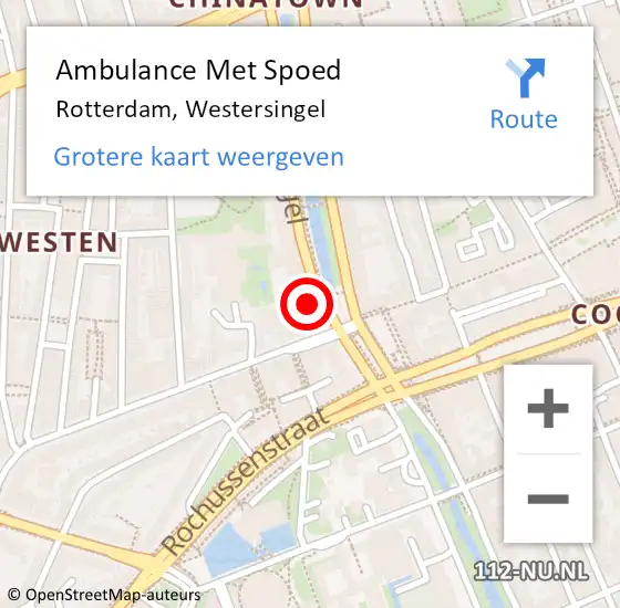 Locatie op kaart van de 112 melding: Ambulance Met Spoed Naar Rotterdam, Westersingel op 7 september 2022 12:48