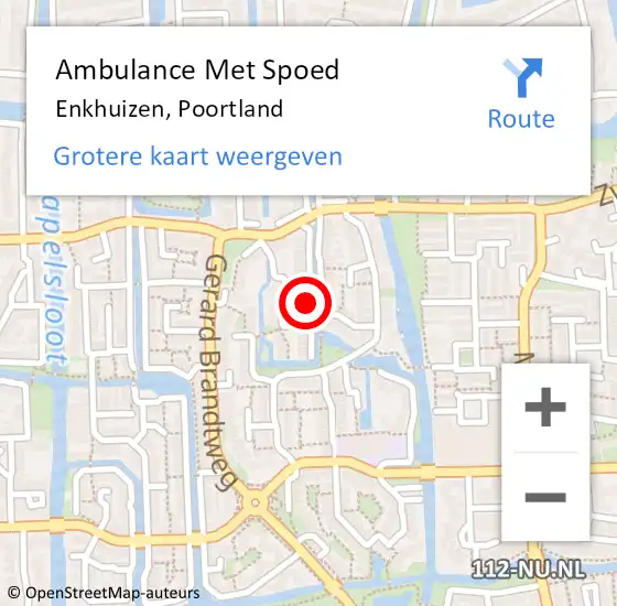 Locatie op kaart van de 112 melding: Ambulance Met Spoed Naar Enkhuizen, Poortland op 7 september 2022 13:16