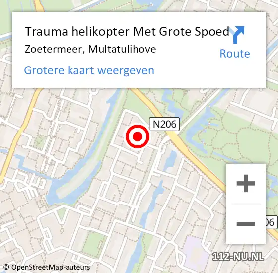 Locatie op kaart van de 112 melding: Trauma helikopter Met Grote Spoed Naar Zoetermeer, Multatulihove op 7 september 2022 13:17