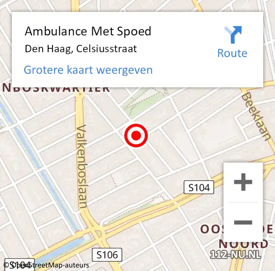 Locatie op kaart van de 112 melding: Ambulance Met Spoed Naar Den Haag, Celsiusstraat op 7 september 2022 13:22