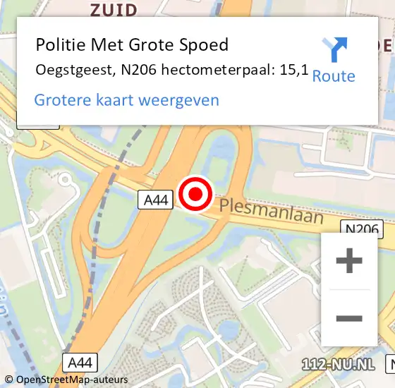 Locatie op kaart van de 112 melding: Politie Met Grote Spoed Naar Oegstgeest, N206 hectometerpaal: 15,1 op 7 september 2022 13:37