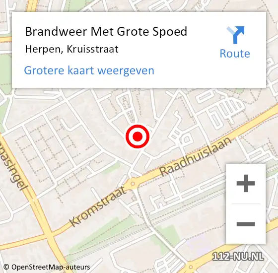 Locatie op kaart van de 112 melding: Brandweer Met Grote Spoed Naar Herpen, Kruisstraat op 7 september 2022 13:57