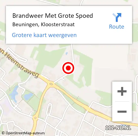 Locatie op kaart van de 112 melding: Brandweer Met Grote Spoed Naar Beuningen, Kloosterstraat op 7 september 2022 14:01