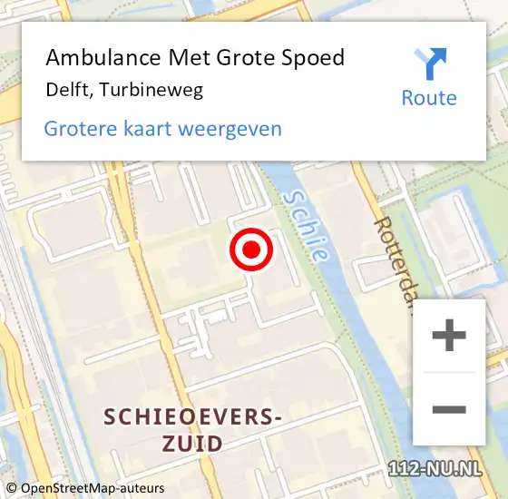 Locatie op kaart van de 112 melding: Ambulance Met Grote Spoed Naar Delft, Turbineweg op 7 september 2022 14:09