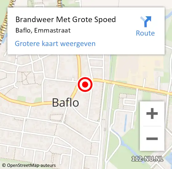 Locatie op kaart van de 112 melding: Brandweer Met Grote Spoed Naar Baflo, Emmastraat op 7 september 2022 14:31